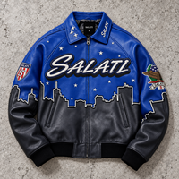 Veste en cuir patchwork personnalisée avec broderies en strass, style vintage, veste de baseball universitaire, veste bomber varsity pour hommes