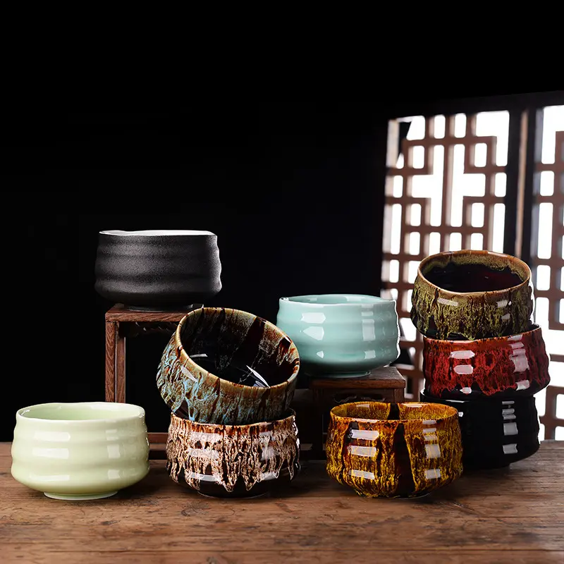 Newell Japanese Handcrafted Textured Tea Set Accessory Clear Ceramic Chawan Tea Mixing Bowl Matcha Bowls for Matcha Tea