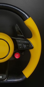 Volant personnalisé en cuir jaune et fibre de carbone avec palettes de changement de vitesse et bouton de démarrage/arrêt pour Audi A/<span class=keywords><strong>Q</strong></span>/S/RS Series - Product Image 6