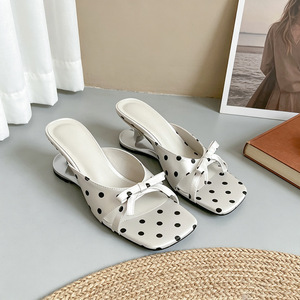 Sandali con Fiocco a Pois da <span class=keywords><strong>Donna</strong></span>, <span class=keywords><strong>Scarpe</strong></span> Open-Toe con Tacco Medio per Esterni, Modello One-Slip - Product Image 6