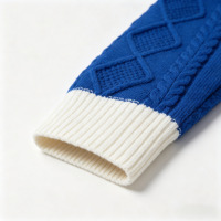Nouvelle Arrivée 2026 – Pull en Maille Torsadée Style Preppy, Col Rond Contraste Bleu et Blanc, Haut Décontracté en Tricot pour Femme