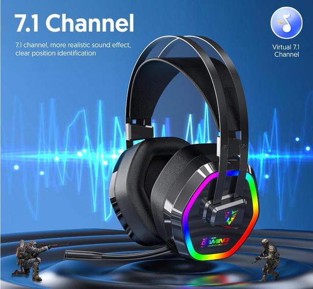 LED Game Headset Blue Portable Wired Bass Headphones 7.1 Surround Sound Gaming Headphones