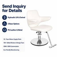 Fauteuil de Barbier Moderne Professionnel avec Siège en Cuir PU Blanc Nacré, Relevable et Pivotant, pour Salon de Coiffure – Vente Directe