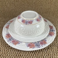 Service de table en céramique à motifs floraux roses vintage, assiettes et bols en porcelaine avec bordure dorée pour la décoration de table