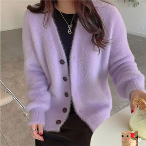 2025 Outono Inverno das mulheres Novo Coreano Solto Fit Cross-Border Cardigan Casaco-Pelúcia Suave <span class=keywords><strong>Fuzzy</strong></span> Oversized Camisola de malha Top - Product Image 3