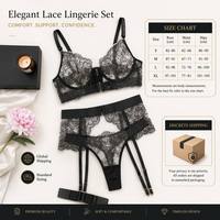 Ensemble de Lingerie de Luxe Quatre Pièces Sexy pour Femme, Dentelle Brodé Cils, Respirant, Effet Amincissant, Méthode de Tissage au Crochet 100%