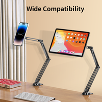 Yeni tasarım istikrarlı manyetik Tablet tutucu masa Metal ayarlanabilir uzun kol Tablet tutacağı iPad Samsung Tablet için standı