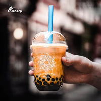 Gobelets en plastique de haute qualité pour Bubble Tea, café glacé, 90 mm, avec logo, jetables, épais, pour smoothies, jus, transparents