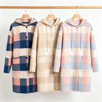 Cardigan long en tricot à carreaux pour femme, style usine, avec capuche, color block, boutons sur le devant, poches, coupe ample et oversize, vintage, pour l'automne