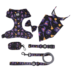 QQPETS ハロウィン犬用ハーネスリードセット カスタムロゴ サイズ調整可能 ステップイン式 ノープル ソフトメッシュポリエステルハーネス 快適パッド入り - Product Image 6
