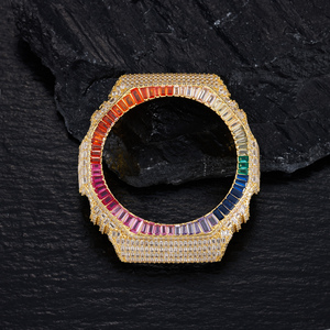 Accessoires de luxe pour montres : Lunette de montre arc-en-ciel en moissanite baguette complète testée au diamant, boîtier de montre fait main pour GA2100 - Product Image 5