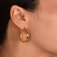 Boucles d'oreilles créoles Bowei style influenceur, en acier inoxydable plaqué or, motif géométrique végétal, bijoux tendance pour femme, sans pierre principale