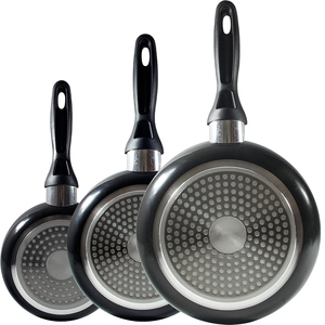 Ensemble de 3 poêles antiadhésives noires rondes avec poignée en plastique, revêtement PTFE - Product Image 5