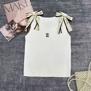 Top Corto Senza Maniche in Maglia a Costine con Fiocco e Logo, Traspirante, Tinta Unita, Taglia Unica, per Donna, Stile Casual e Sportivo - Product Image 3