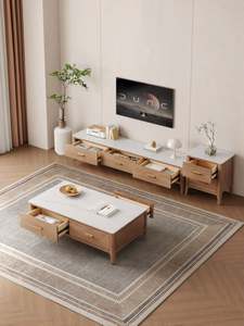 Meuble TV moderne de luxe léger, ensemble de table basse et de meuble TV pour salon, meuble TV en bois massif avec rangement pour la maison - Product Image 6