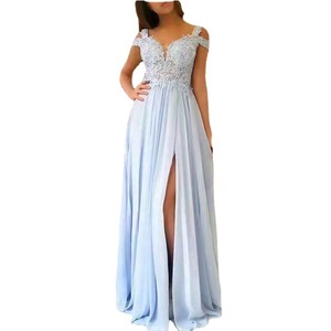 Chiffon Long Evening Dress A-Line Sweetheart Neckline Empire Waist Slit Formal Party Gown Sky Blue - Product Image 4