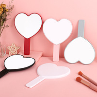 Cermin Kecantikan Bentuk Hati dengan Cetakan Logo, Gagang Plastik Definisi Tinggi, Cermin Portabel Promosi