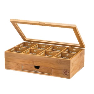 Wooden Tea <b>Storage</b> <b>Box</b> With Compartments Transparent Lid Bamboo Rectangular Decorative Organizer For Tea Bags Kitchen Use - Product Image 5