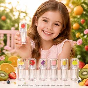 ISMAN 4ml Tube <span class=keywords><strong>de</strong></span> brillant à lèvres en forme <span class=keywords><strong>de</strong></span> fruit, mignon, fraise, pêche, raisin, kaki, avec grand applicateur, flacon vide personnalisable, <span class=keywords><strong>prix</strong></span> usine, professionnel - Product Image 2