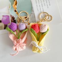 Buket Bunga Rajut Mini Buatan Tangan Bunga Matahari Daisy Mawar Tulip Rajutan Bunga Crochet Gantungan Kunci Bunga Crochet Grosir