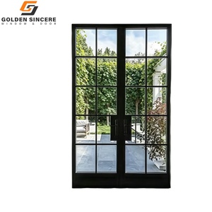 GS French Style Outdoor Glass Door with Metal <b>Frame</b> and Grid Design - Product Image 1