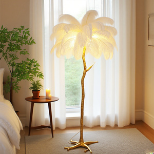 Lampe de chevet de luxe JACKSUN pour chambre de princesse, décoration de branche d'arbre en cuivre, lampadaires en plumes - Product Image 5