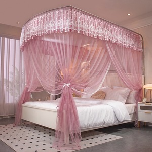 Luxe rose princesse Style Portable dentelle <span class=keywords><strong>moustiquaire</strong></span> plié Polyester maison Camping en plein air roi double été anti-moustique - Product Image 3