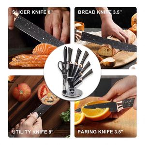 Luxury Black Coating Stainless Steel PP Handle <b>Kitchen</b> Knives <b>Scissors</b> Sharpening Rod Set With 360 Degrees Rotates Acrylic Base - Product Image 5