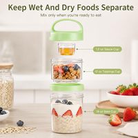 Lot de 2 tasses à overnight oats avec couvercles et cuillères, contenants portables pour yaourt et flocons d'avoine, bleu et rose