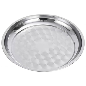Vaisselle de fête et articles ménagers : Assiette ronde en acier inoxydable de 70 cm, plateau de service pour le camping et l'extérieur - Product Image 4