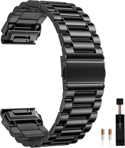 Profitez d'un joli bracelet de montre de luxe en acier inoxydable à ajustement rapide à trois perles pour Garmin Fenix 7 6 5 22mm - Product Image 3