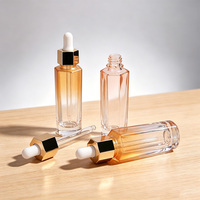 Flacon compte-gouttes en verre vide de luxe personnalisé avec logo, 30 ml 50 ml, hexagonal, dégradé or, transparent, pour sérum et huile essentielle