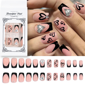 24 <span class=keywords><strong>Uñas</strong></span> Acrílicas Francesas Cuadradas <span class=keywords><strong>con</strong></span> Diseño de Lazo, Corazón, Flor, Diamantes de Imitación, <span class=keywords><strong>Uñas</strong></span> Postizas <span class=keywords><strong>con</strong></span> Punta de Estrella de Mar y Perla para Manicura - Product Image 2