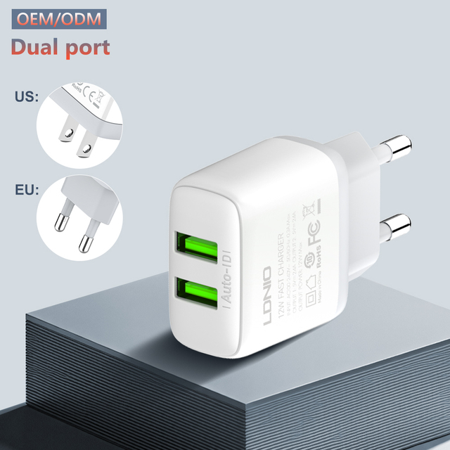 LDNIO A2221 5V 2.4A 2 USB Travel Charger Adapter Wall Portable EU US Plug Mobile Phone Smart Charger for IPhone13 iPad Tablet
