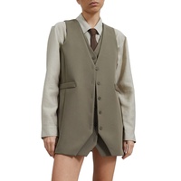 Luxe personnalisé Double couche col en V sans manches Blazer gilet Mini robe pour femmes solide motif acrylique bureau dames robe