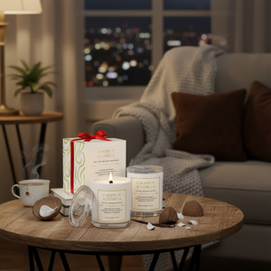 2 Pack Coconut Vanilla Aromatherapy Scented <b>Candles</b> Long Lasting Wooden Wick Soy Wax Holiday <b>Gift</b> <b>Set</b> with Elegant Boxes - Product Image 4
