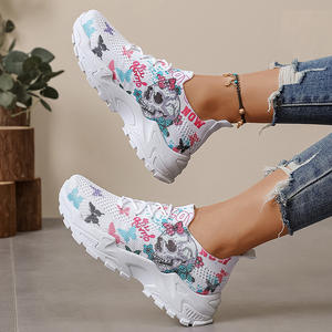 여성용 니트 메쉬 스니커즈, 봄 & 여름 부드러운 밑창 통기성 프린트 레저 신발 - Product Image 3