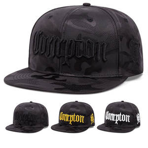 Stylish Unisex Compton Baseball <b>Cap</b> With Embroidered Letters, 6-Panel <b>Flat</b> Brim <b>Hat</b> for Street Style - Product Image 1