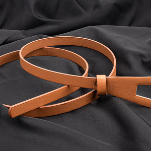 Minimalist style <b>belt</b> with retro charm, double buckle thin leather <b>belt</b> for women's dresses, <b>elastic</b> waistband with hooks, - Product Image 1