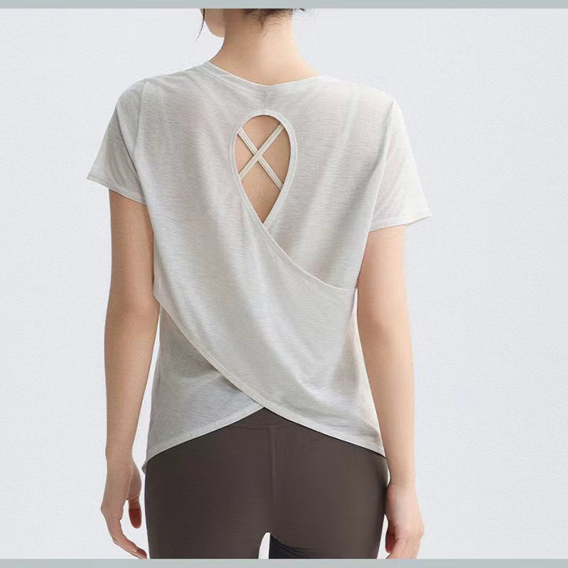 Women's Twist Front Yoga Top Slim Fit Short Sleeve Workout Shirt High Stretch Plus Size Athletic Tee for Gym & Fitness Wholesale