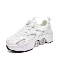 Patins à roulettes rétractables à 4 roues en alliage d'aluminium respirant avec mécanisme de roue cachée à un clic pour garçons et filles