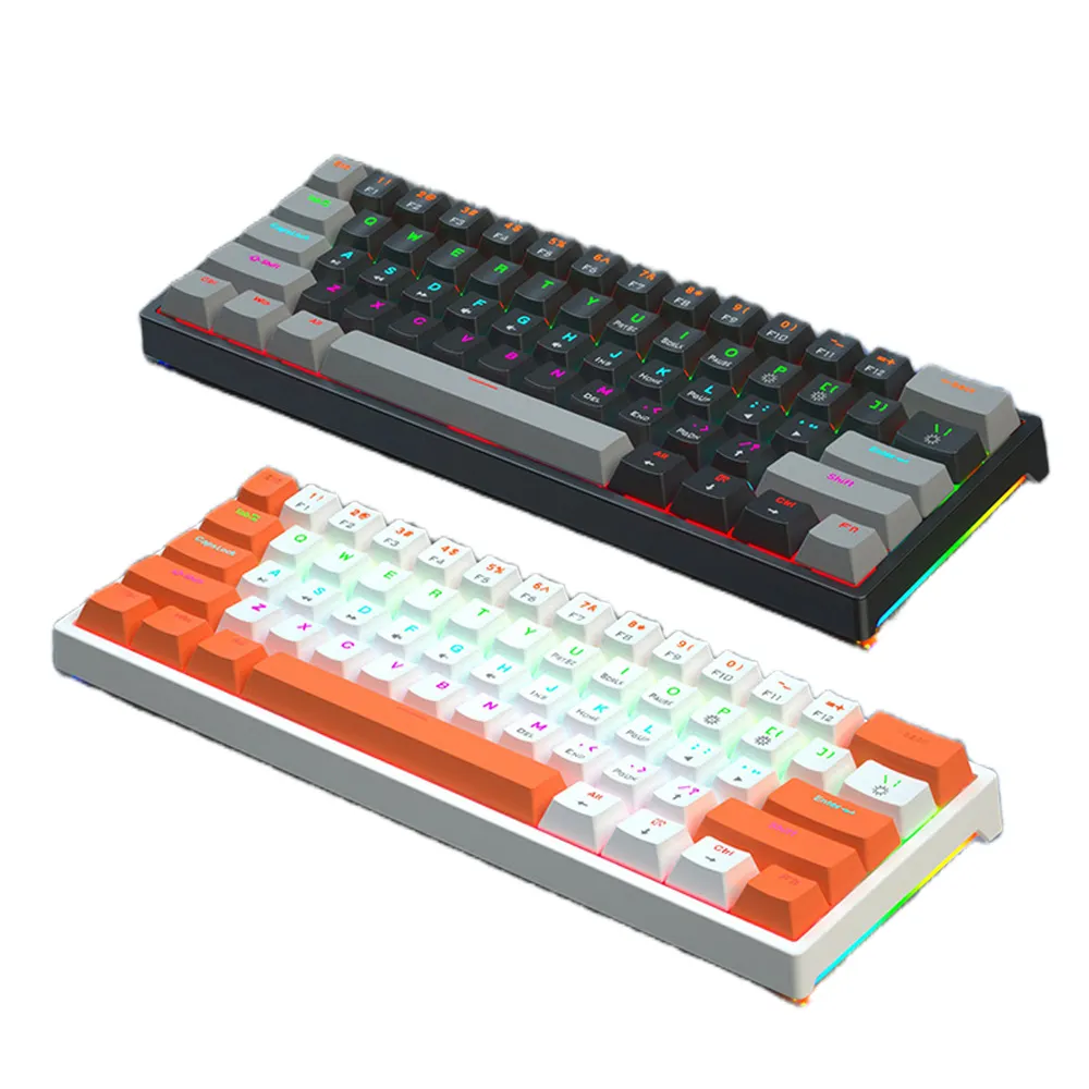 Teclado mecánico con cable Soporte impresión LOGO cableado dos colores RGB retroiluminado múltiple 61key 68 key Teclado mecánico para juegos