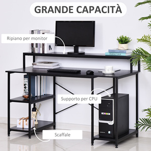 HOMCOM-Escritorio para ordenador con monitor y estantes de CPU, escritorio de oficina para el hogar, estudio y trabajo, color negro, 140x60x93cm - Product Image 4