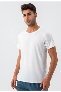 T-shirt de sport blanc à coupe ample pour hommes, vêtements de sport en maille, tissu tissé à la mode, haut d'entraînement, t-shirts vierges en gros - Product Image 5