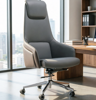 Chaise de bureau exécutive ergonomique moderne à dossier haut, réglable en hauteur, en cuir PU, avec cadre en bois, inclinable, à roulettes, pour bureau à domicile