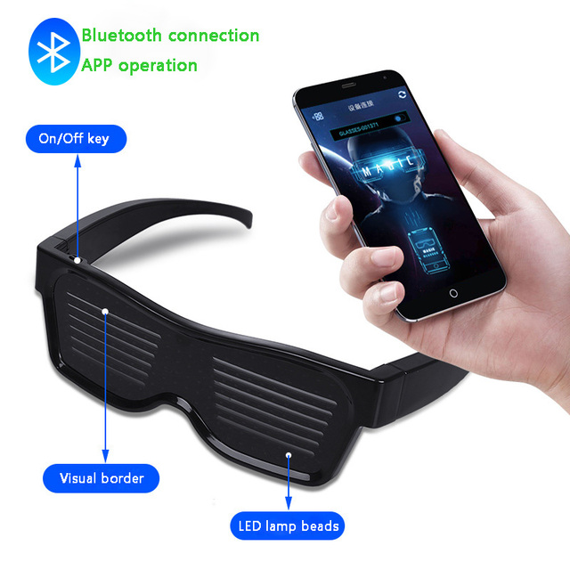APP Bluetooth LED Rave Glasses with Multi-language Lights Rechargeable Indoor Kinetic Text for Party Decorations
