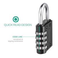 Serrure à mot de passe à combinaison réinitialisable à 4 cadrans noirs, cadenas de porte de sécurité, cadenas de sac à dos pour valise de voyage