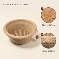 Lit pour chat rond classique XL avec nid en liège durable et écoresponsable, corde de chanvre, rembourrage en coton, couvercle amovible pour chats d'intérieur - Utilisation toutes saisons