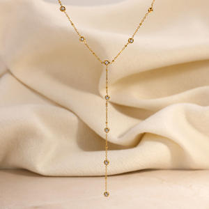 Collar en Forma de Y de Acero Inoxidable, Chapado en Oro de 18K con Acento de Diamantes, Cadena para Clavícula, Joyería Minimalista de Moda para Uso Diario y Fiestas - Product Image 2