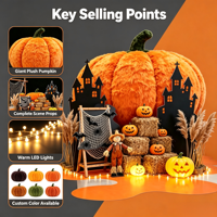 Kit de Décoration de Porche d'Halloween en Peluche Citrouille en Gros avec Découpes de Château Effrayant pour l'Aménagement d'Événements de Maisons Hantées